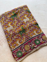 Kota Cotton Kalamkari Saree with Peacock Pallu & Floral Border Design