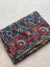 Teal Blue Kota Cotton Kalamkari Saree with Floral Body & Peacock Pallu | Contrast Border & Blouse