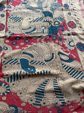 Teal Blue Kota Cotton Kalamkari Saree with Floral Body & Peacock Pallu | Contrast Border & Blouse