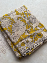 Kota Cotton Kalamkari Saree in Mustard Yellow with Floral & Bird Border