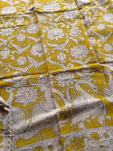 Kota Cotton Kalamkari Saree in Mustard Yellow with Floral & Bird Border