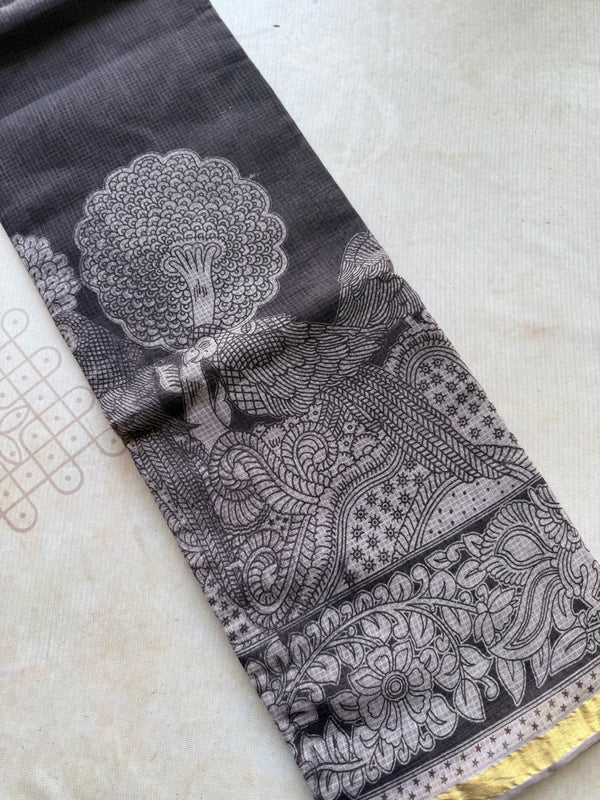 Kalahasti Pen Kalamkari Kota Saree – Peacock Motif Elegance