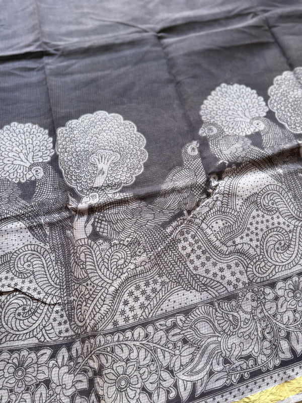 Kalahasti Pen Kalamkari Kota Saree – Peacock Motif Elegance