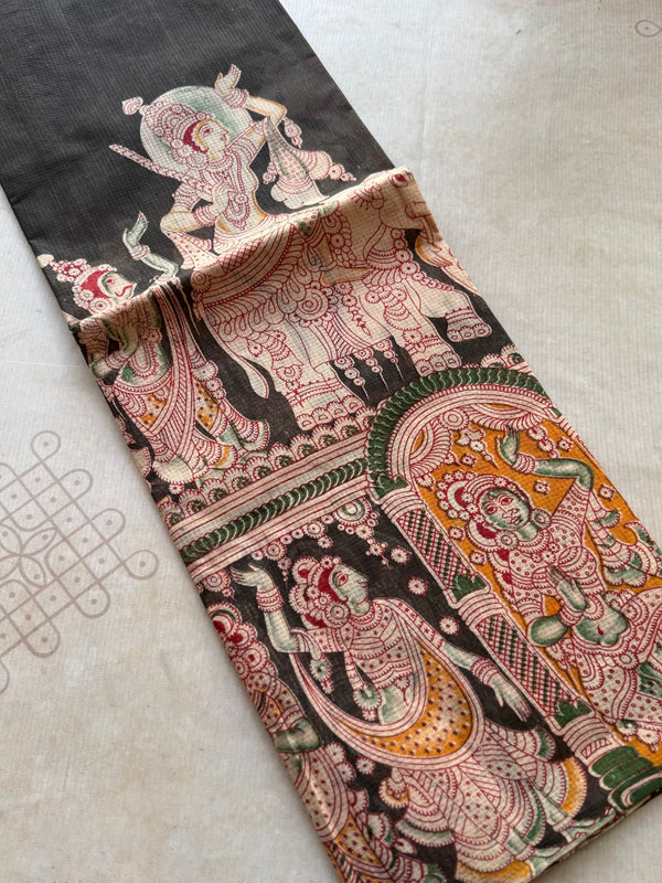 Kalahasti Pen Kalamkari Kota Saree with Cotton Blouse – Narrative Design