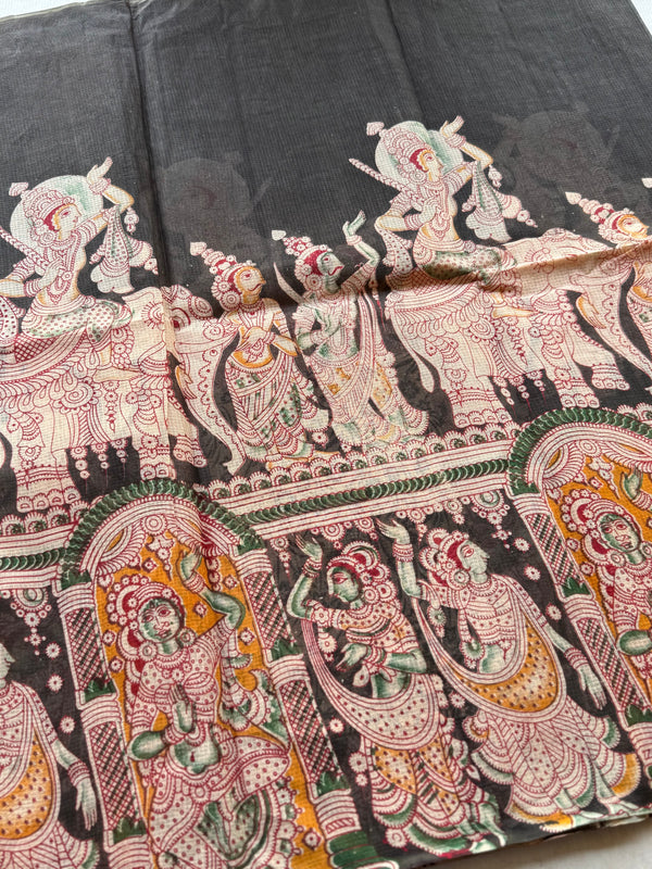 Kalahasti Pen Kalamkari Kota Saree with Cotton Blouse – Narrative Design