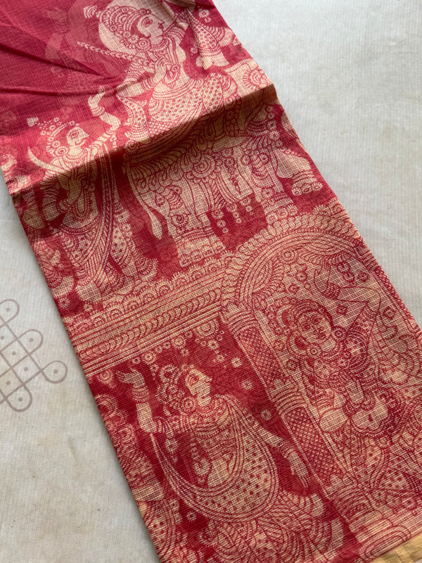 Kalahasti Pen Kalamkari Kota Saree with Cotton Blouse – Narrative Design