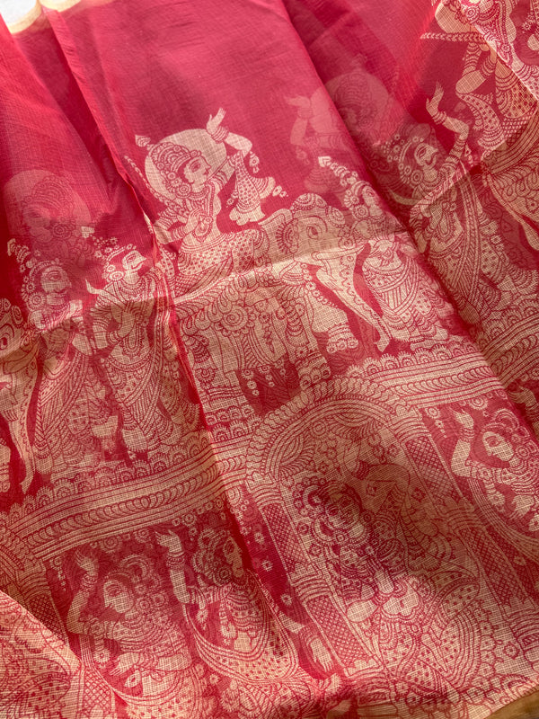 Kalahasti Pen Kalamkari Kota Saree with Cotton Blouse – Narrative Design