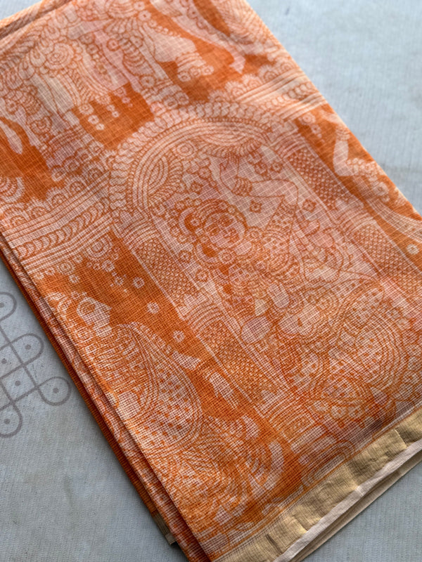 Kalahasti Pen Kalamkari Kota Saree with Cotton Blouse – Narrative Design