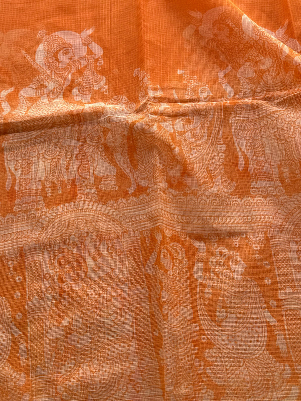 Kalahasti Pen Kalamkari Kota Saree with Cotton Blouse – Narrative Design