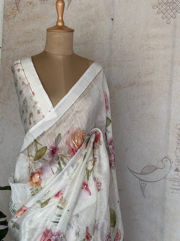 Floral Linen Silk Saree