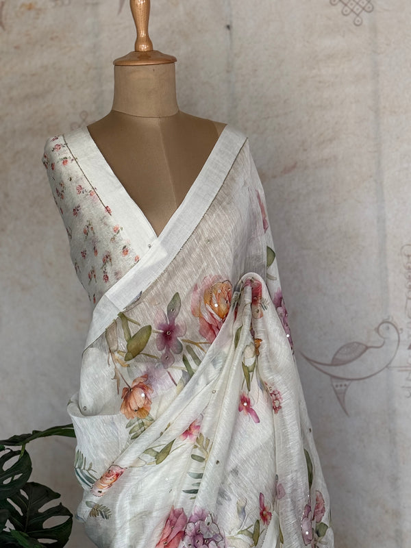 Floral Linen Silk Saree