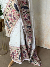 Sashtika - White Chiniya Silk Saree with Paithani Bird & Floral Border