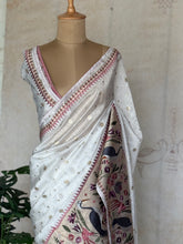 Sashtika - White Chiniya Silk Saree with Paithani Bird & Floral Border