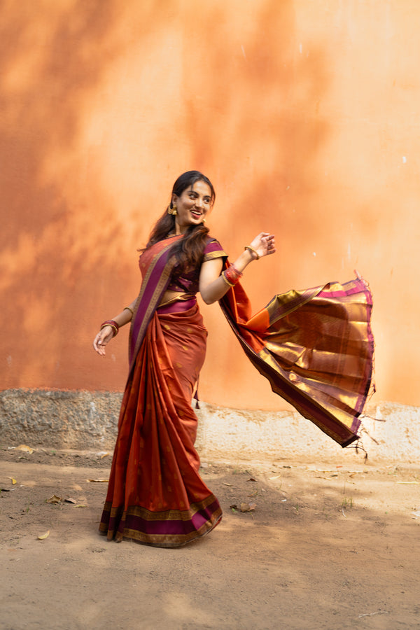 Semi Kanchi Silk Saree – Rust Orange Festive & Ethnic Wear