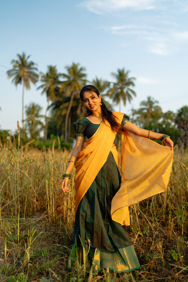 Bhrinda - Pure Chettinad Cotton Women Half Saree with Georgette Davani