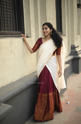 Nakshatra- Half saree Maroon & Half white