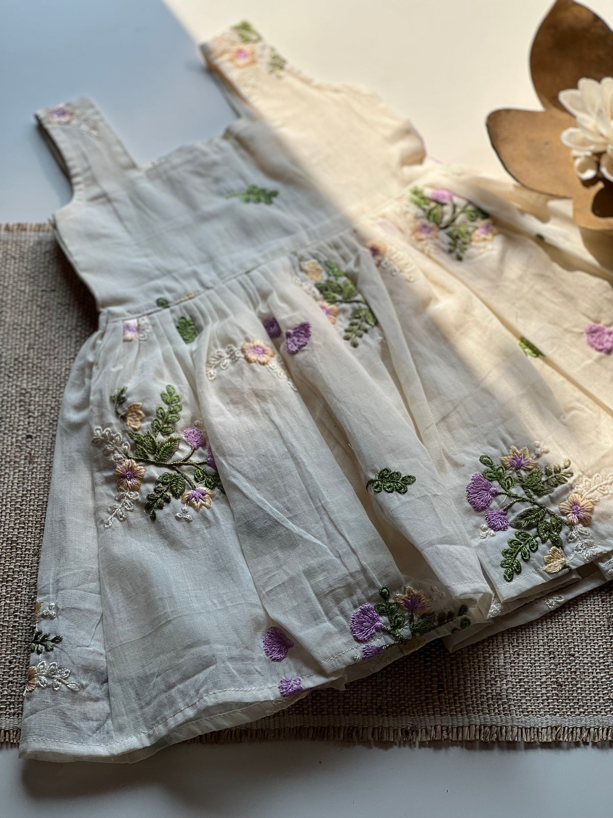 Multicolour Floral Embroidery kids frock - violet