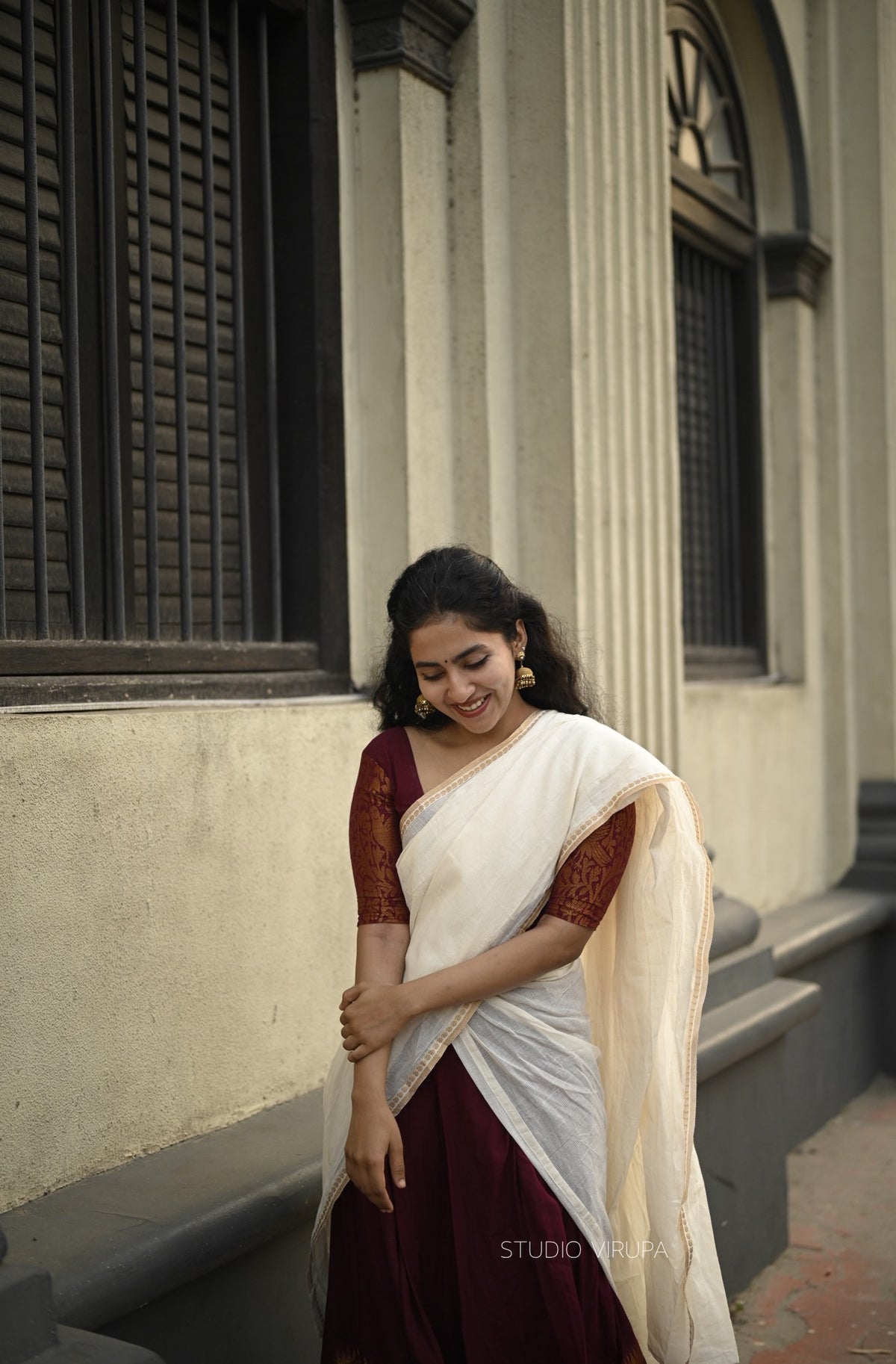 Nakshatra- Half saree Maroon & Half white