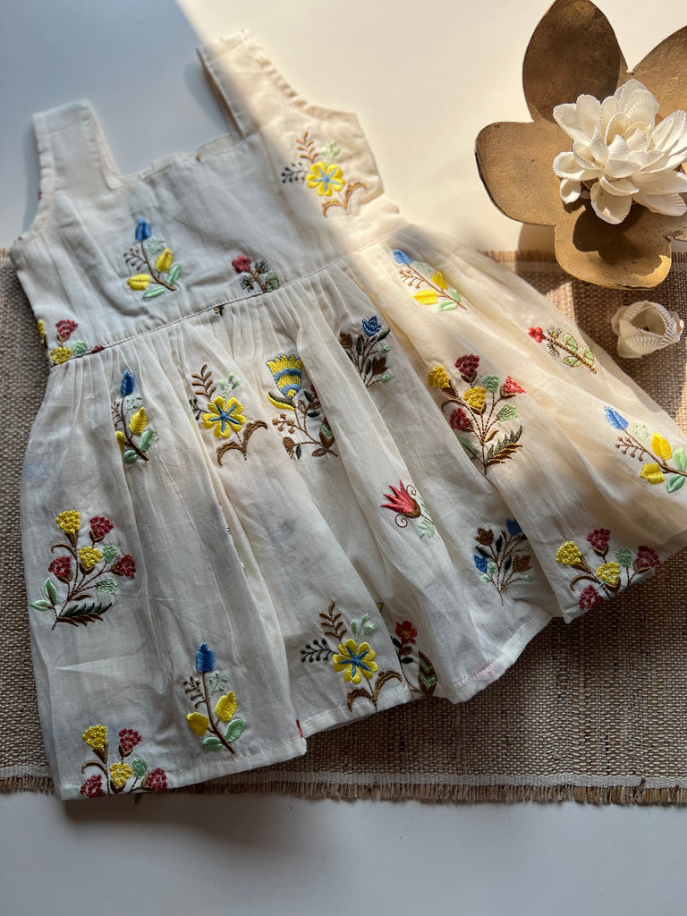 Shop now our Multicolour Floral Embroidery kids frock yellow
