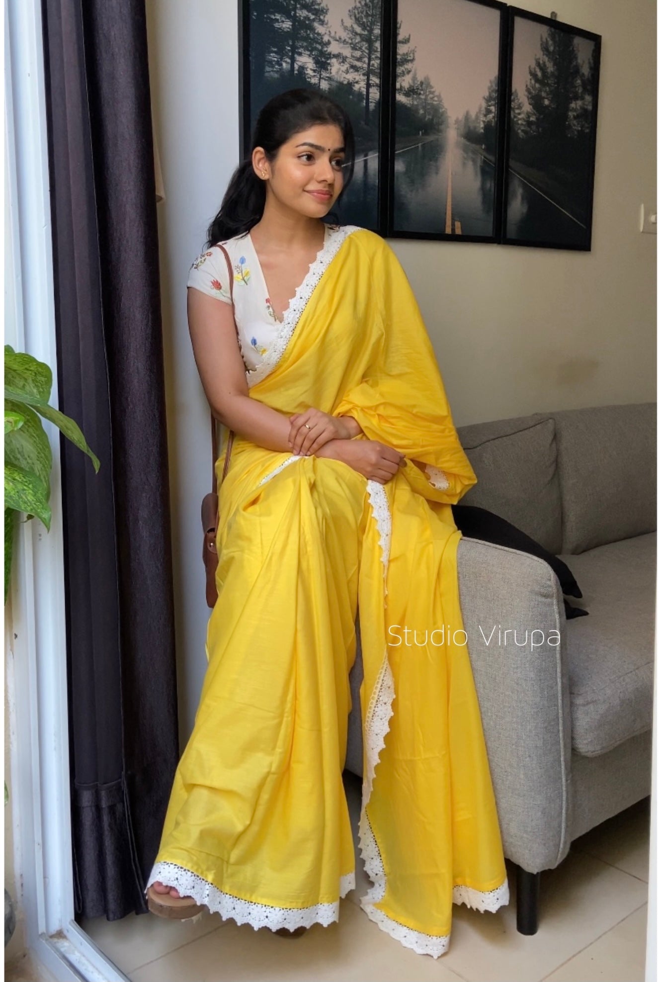 yellow and white blouse